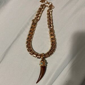 BCBGMaxAzria Gold and Brown Necklace with Turquoise horn Detail